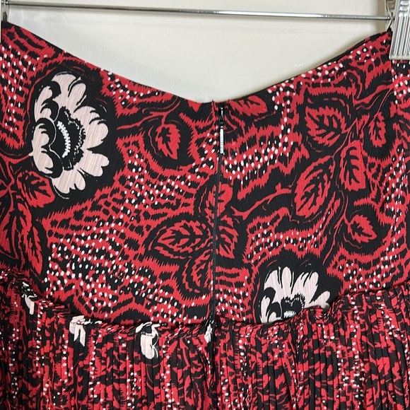 Ted Baker Ariello Pleated Dropped Waist Midi Skirt Lined Red Black Sz 2 US 6 - Picture 8 of 15